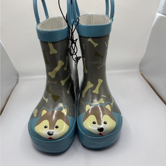 NWT Gina Group Toddler 5/6 Blue Rain Boots with Cartoon Dog & Bones - Picture 1 of 6